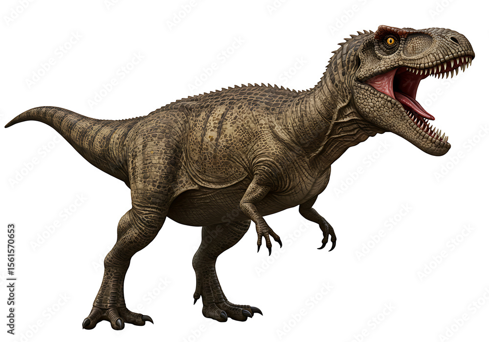 Naklejka premium A dinosaur stands with its mouth open