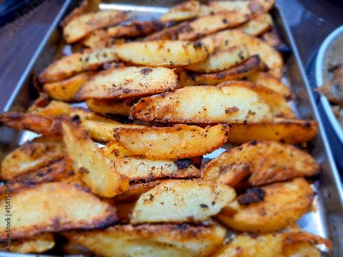 Close up look of baked potato wedges