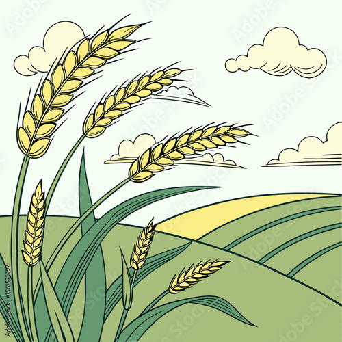 ears of wheat on a blue background