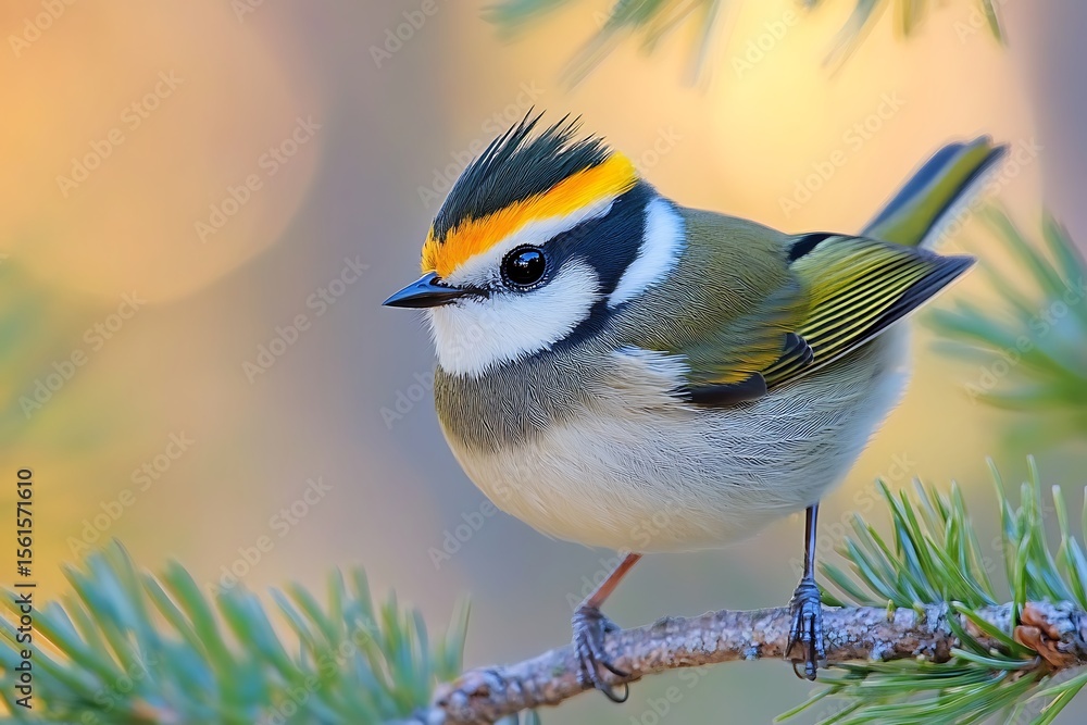 Fototapeta premium Colorful bird perched on branch forest setting wildlife photography natural environment close-up view avian beauty