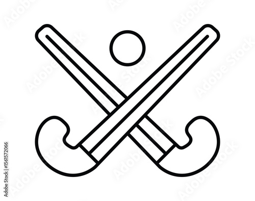 hokey  icon. Hockey sticks crossed with puck icons. hokey line vector illustration isolated on white background
