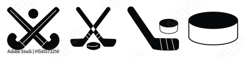 hokey  icon. Hockey sticks crossed with puck icons. hokey line vector illustration isolated on white background

