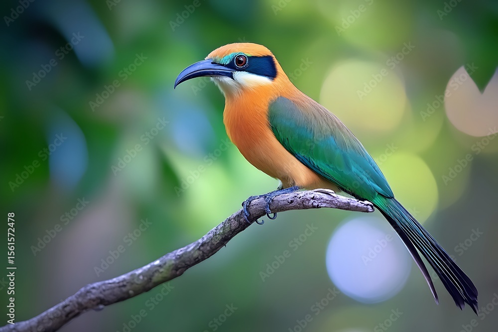 Obraz premium Colorful bird perched on a branch tropical forest wildlife photography natural habitat close-up view avian beauty