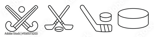 hokey  icon. Hockey sticks crossed with puck icons. hokey line vector illustration isolated on white background
