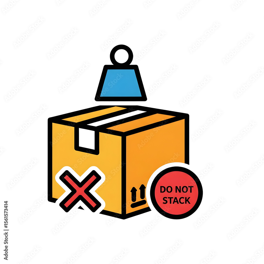 Fototapeta premium Do not stack warning label on cardboard box