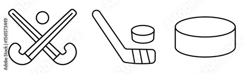 hokey  icon. Hockey sticks crossed with puck icons. hokey line vector illustration isolated on white background
