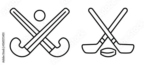 hokey  icon. Hockey sticks crossed with puck icons. hokey line vector illustration isolated on white background
