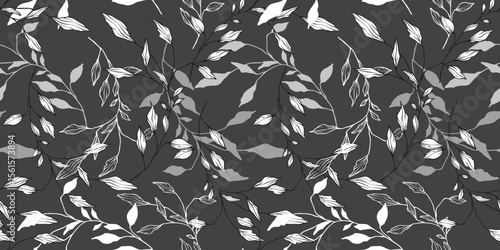 Stark black leaves branch out with organic rhythm, creating bold contrast and visual clarity an elegant monochrome design rooted in simplicity and natural flow