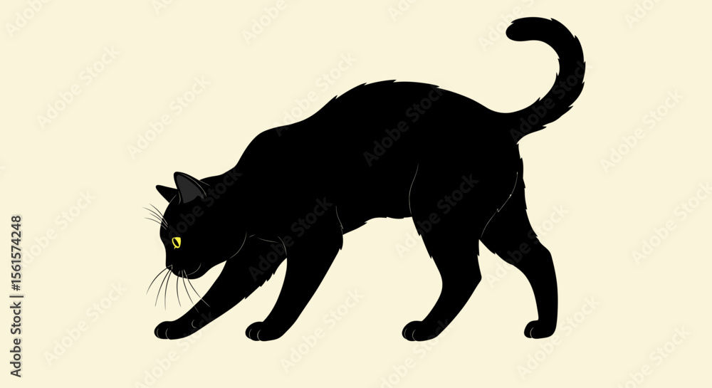 Obraz premium Vector Illustration of Black Cat Arching Its Back – Silhouette Style on White Background
