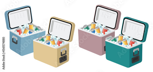 Colorful Coolers Filled with Drinks and Ice
