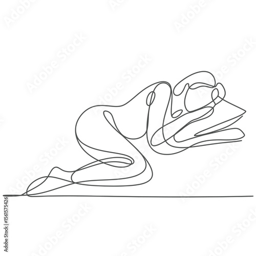 One Line Drawing of Person Sleeping on Knees