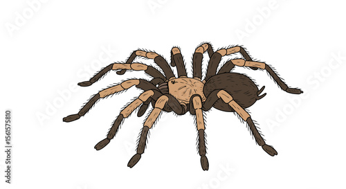 Vector Flat Hand Drawn Brown and Black Tarantula Spider Outline – Doodle Icon for Web, Print, and Infographics
