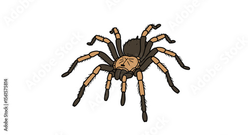 Vector Flat Hand Drawn Brown and Black Tarantula Spider Outline – Doodle Icon for Web, Print, and Infographics