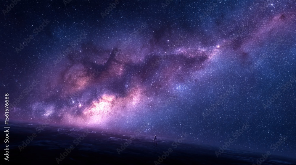 Obraz premium Vast Milky Way Galaxy Sky Full of Stars Over Dark Mountain Horizon at Night.