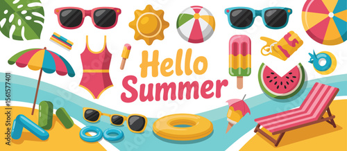 Summer Fun Accessories Flat Illustration