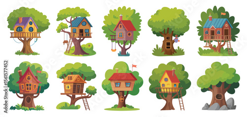 Collection of Colorful Cartoon Treehouses