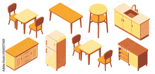 Isometric Kitchen and Dining Room Furniture Set
