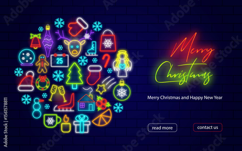 Christmas neon banner in vector
