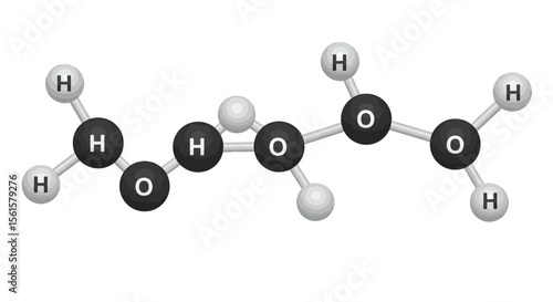 Vector Ball and Stick Model of Hydrogen Peroxide Molecule – Educational H₂O₂ Structure Illustration