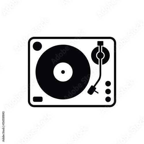Simple Black and White Turntable Icon Illustration