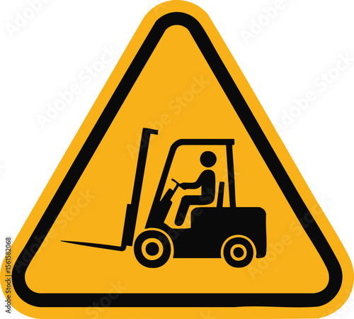 Forklift Truck Traffic Warning Sign With Black Silhouette Vehicle Icon Inside Yellow Triangle Background For Industrial Safety

