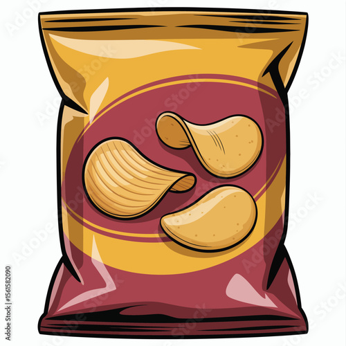 Cartoon Illustration of a Bag of Potato Chips