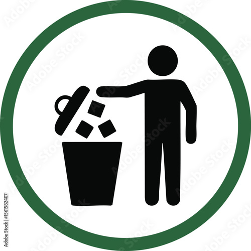 Keep Clean Throw Trash Sign With Black Silhouette Person And Green Circle Symbol On White Background For Waste Management

