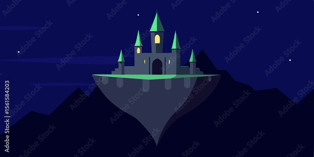 Fototapeta premium Enchanted Floating Castle A Nighttime Fantasy Illustration
