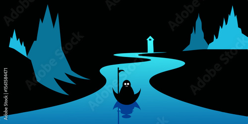 Mysterious Nighttime River Journey A Gondolier's Silent Passage