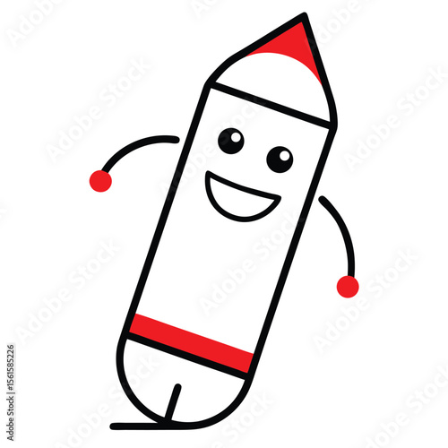 Cheerful anthropomorphic pencil character with smiling face design