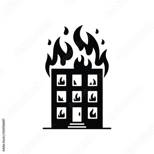 Building on fire vector icon burning house silhouette illustration