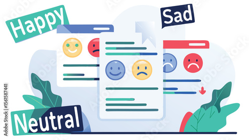 Illustration showing happy, sad, and neutral feedback forms with corresponding emotion icons displayed