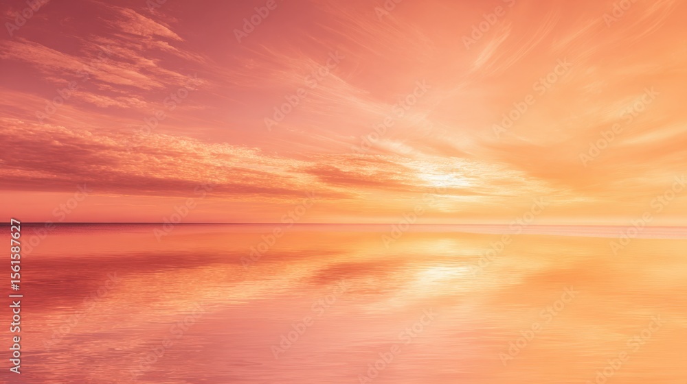 Fototapeta premium Beautiful vibrant sunset over calm ocean with colorful sky and reflective water.