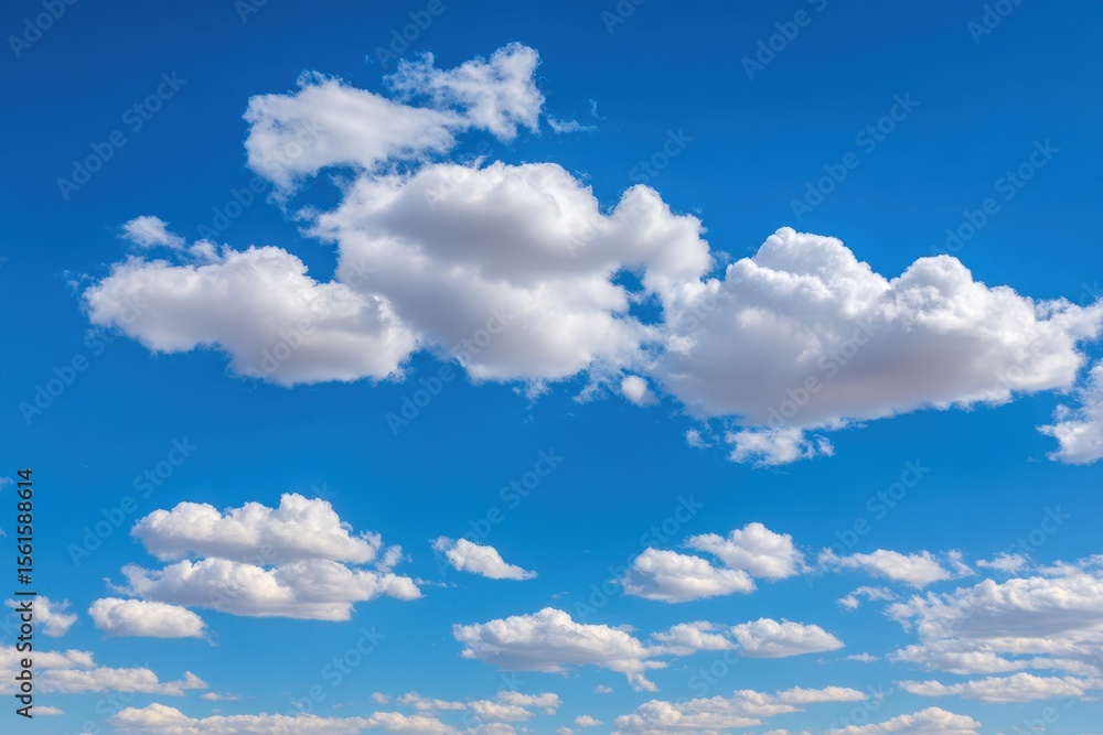 Fototapeta premium Vast blue sky dotted with puffy white clouds (1)
