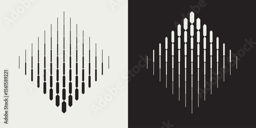 Contrast abstract pattern in square shape. Dynamic vertical lines and geometric shapes. Blend effect creating optical illusions and visual movement. Vector illustration