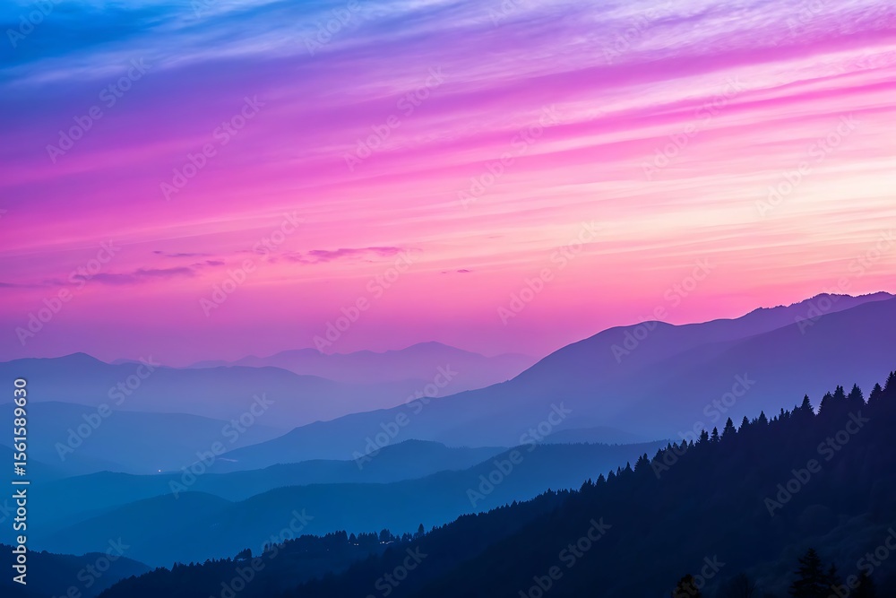 Fototapeta premium Enchanting Sunset Over Misty Mountain Peaks and Vibrant Skies