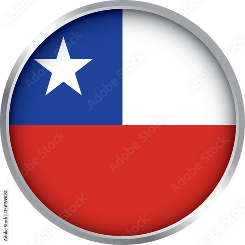 round icon with flag of chile, circular glossy emblem featuring white star on blue with red and white fields

