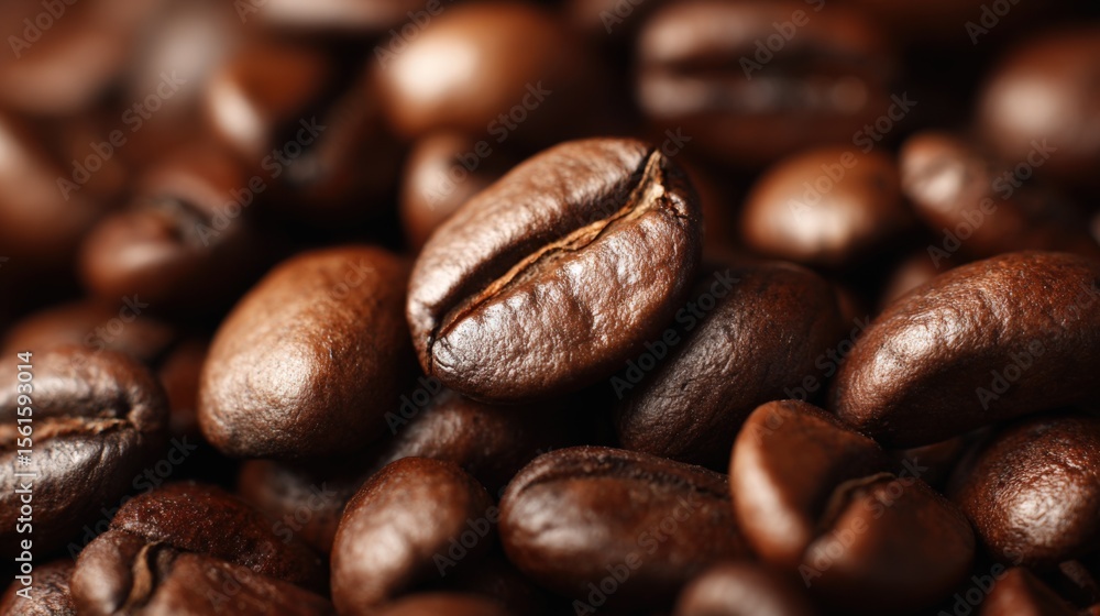 Naklejka premium Close-up of roasted coffee beans with rich brown color and detailed texture.