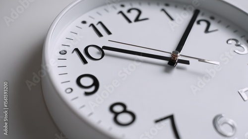 Wallpaper Mural Close-up of a white round analog clock showing time as approximately 10:09 AM or PM with black markings and hands. Torontodigital.ca