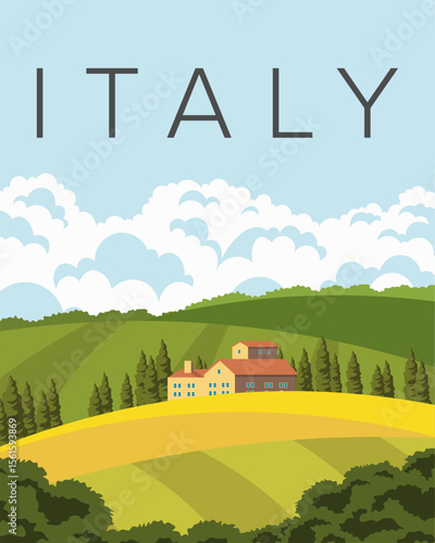 Italy postcard, tourist banner