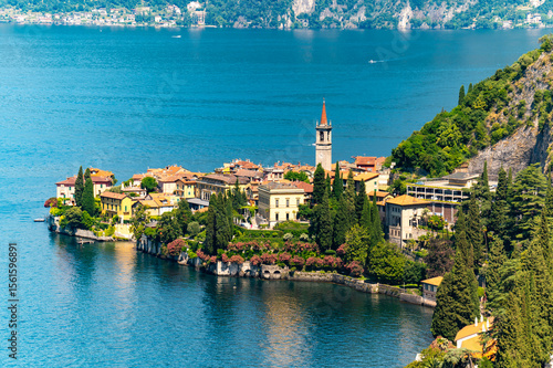 The village of Varenna, on Lake Como, photographed on a summer day. 
