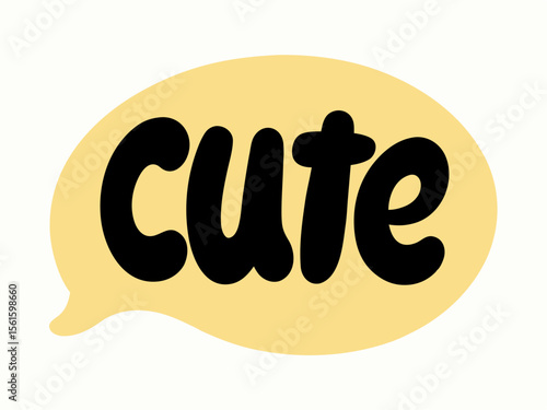 Cute Word Bubble Design Element, Pastel Yellow Speech Bubble with Black Cute Text