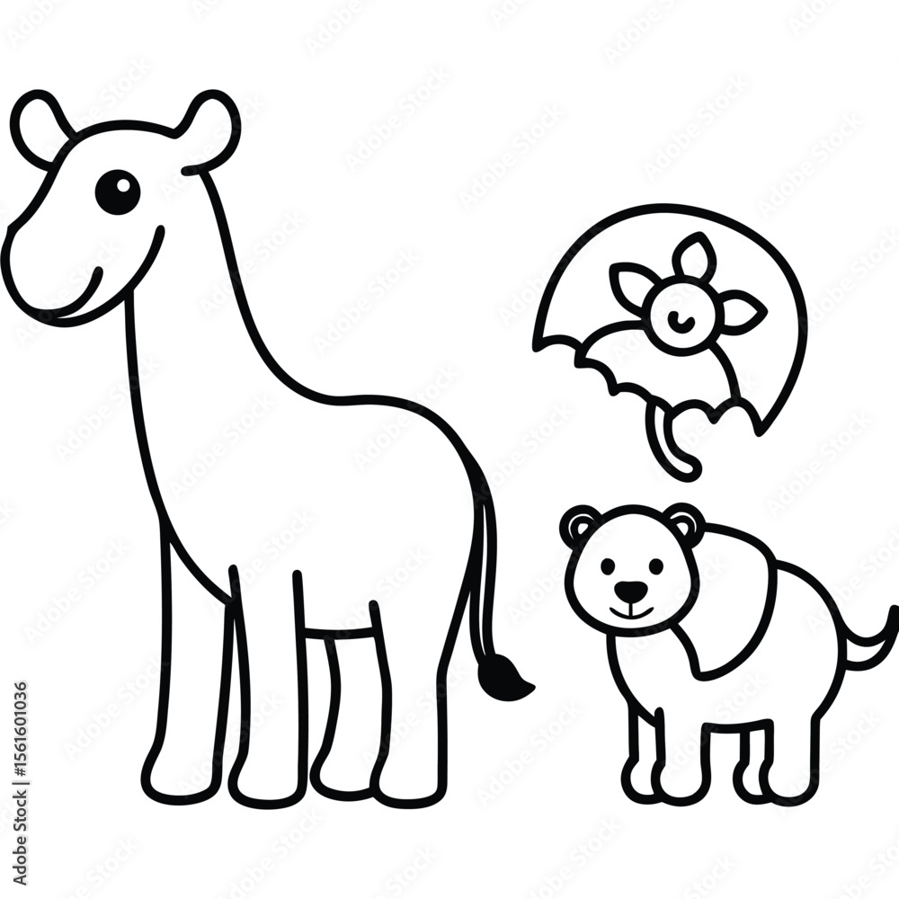 Naklejka premium Cheerful cartoon safari animals group illustration with vibrant colors