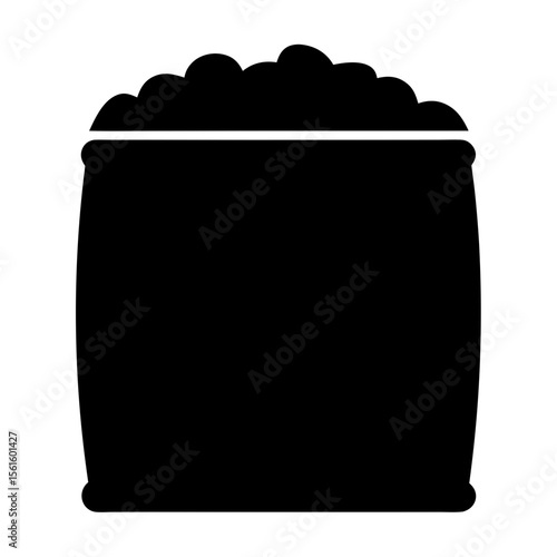 Black Silhouette of Sack Filled with Goods, A black silhouette of a sack filled with goods, symbolizing storage, packaging, or agriculture.
