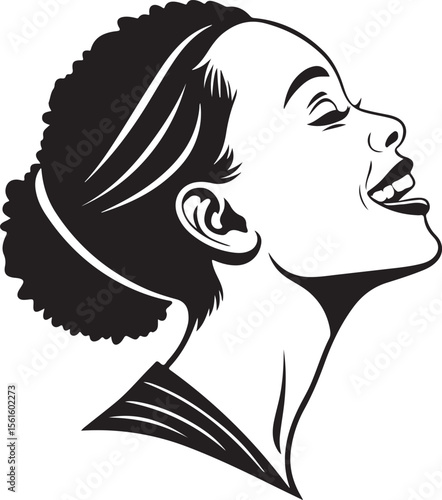 Smiling african american woman portrait in black and white simple illustration