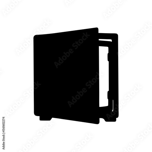 Black Icon of an Open Safe, A black silhouette of an open safe, symbolizing access to secured storage or protection of valuables.
