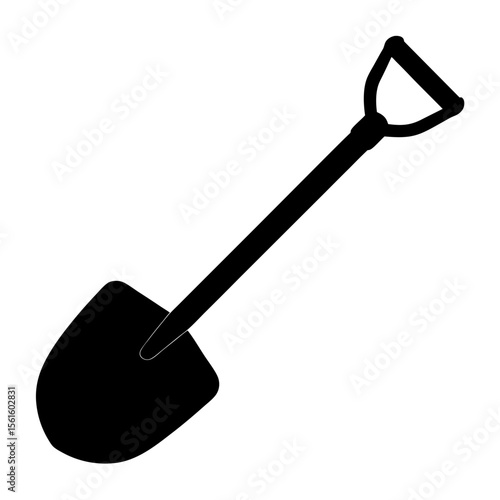 Black silhouette of a shovel on a white background for digging