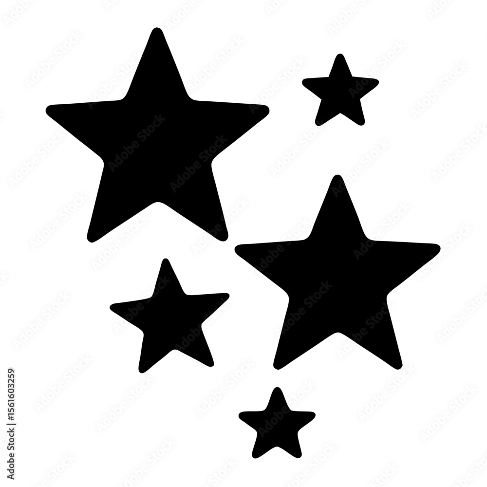 Obraz premium A constellation of five black stars of varying sizes and placement