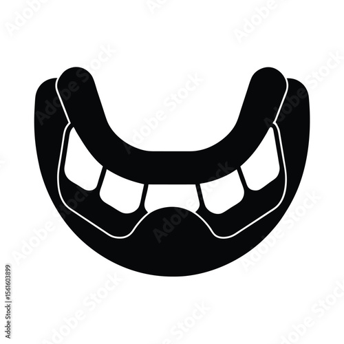 Black silhouette of a mouthguard for sports protection and injury prevention depicted in vector style