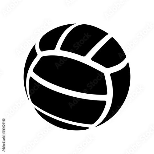 Black and white graphic image depicts a stylized volleyball very simply
